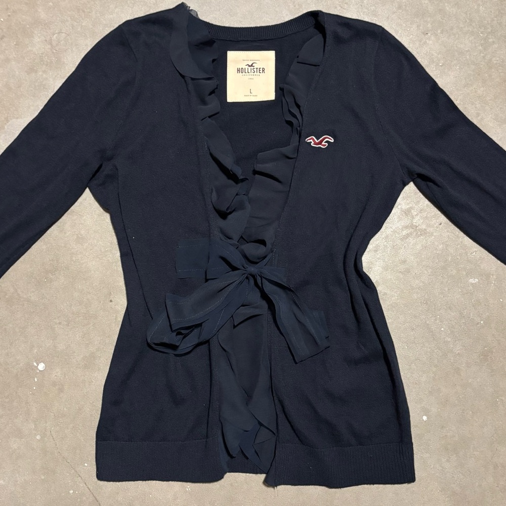 Vintage Y2K Hollister Ruffle Tie Cardigan Black Womens Large 2000s Bella Swan